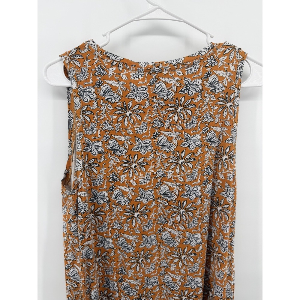 Loft Sleeveless Swing Dress Orange Blue White Floral Print Women L Summer Casual - Picture 6 of 9